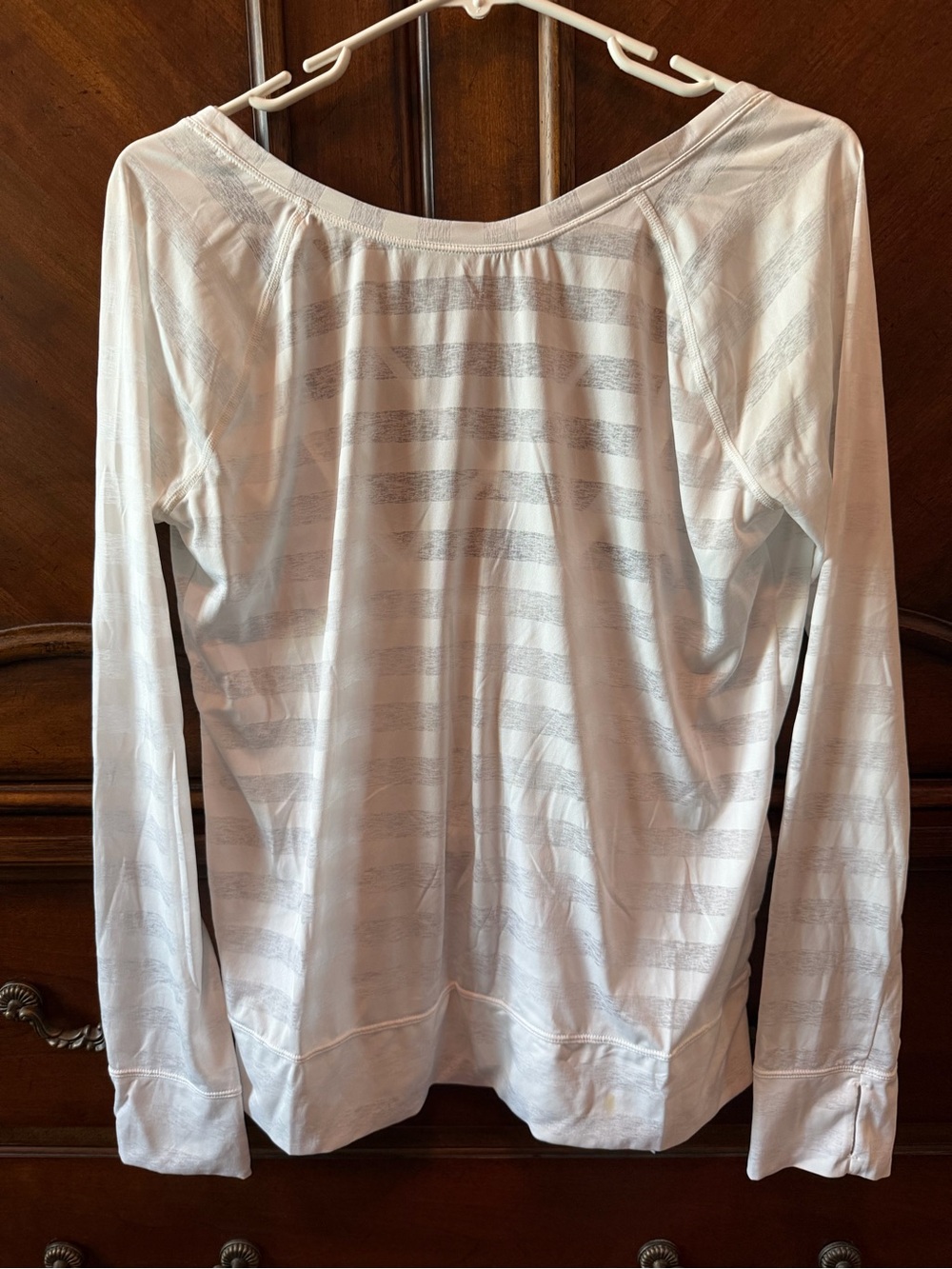 Zella White Long-Sleeve Striped Scoop Neck Top